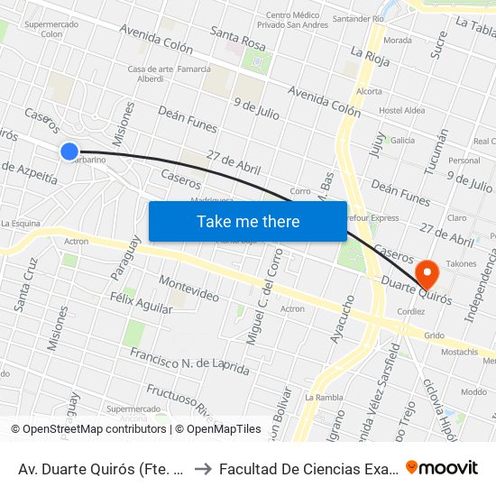 Av. Duarte Quirós (Fte. Nuevocentro Shopping) to Facultad De Ciencias Exactas, Fisicas Y Naturales map