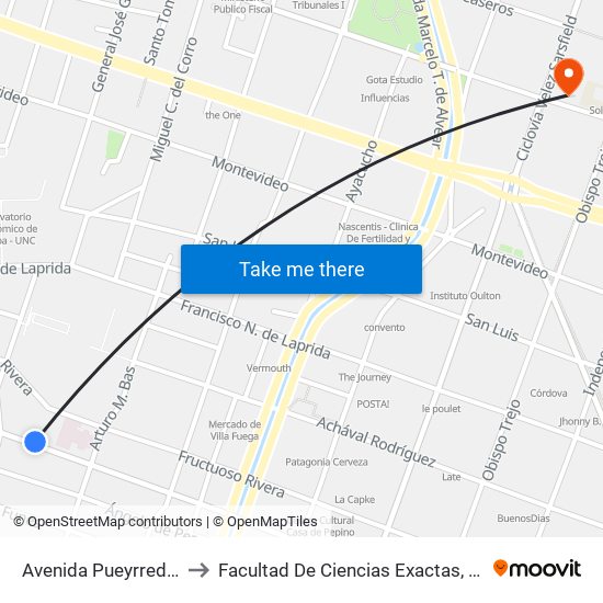 Avenida Pueyrredon 600-798 to Facultad De Ciencias Exactas, Fisicas Y Naturales map