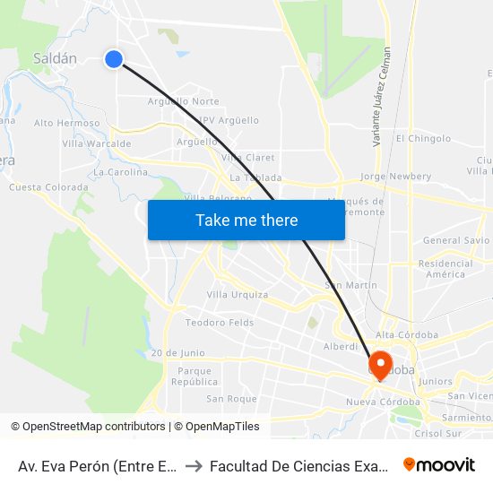 Av. Eva Perón (Entre E. Bodereau Y Etruria) to Facultad De Ciencias Exactas, Fisicas Y Naturales map