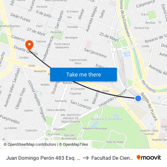 Juan Domingo Perón 483 Esq. Nueva Terminal (Entre Bajada Pucará Y Poeta Lugones) to Facultad De Ciencias Exactas, Fisicas Y Naturales map