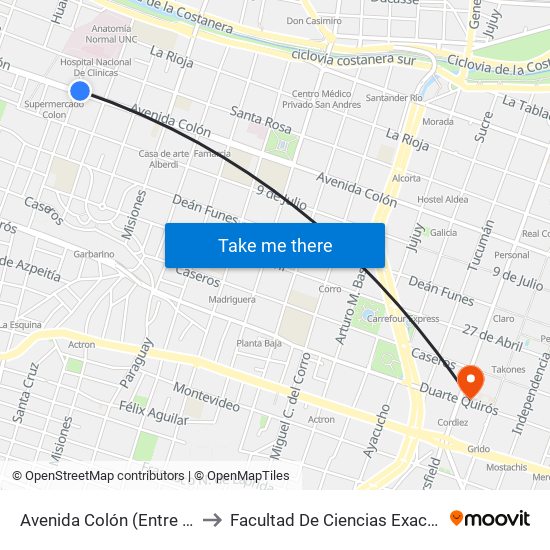 Avenida Colón (Entre Neuquén Y Chubut) to Facultad De Ciencias Exactas, Fisicas Y Naturales map