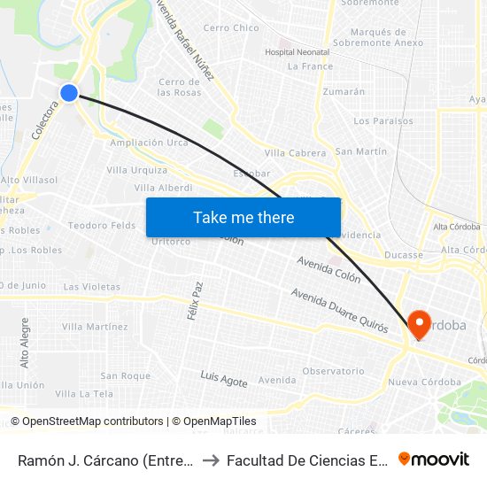 Ramón J. Cárcano (Entre Av. Del Piamonte Y Hornero) to Facultad De Ciencias Exactas, Fisicas Y Naturales map