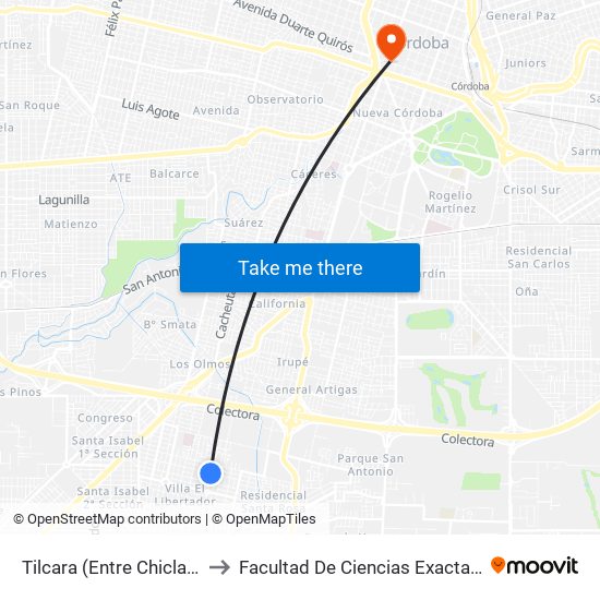 Tilcara (Entre Chiclayo Y Pilcomayo) to Facultad De Ciencias Exactas, Fisicas Y Naturales map