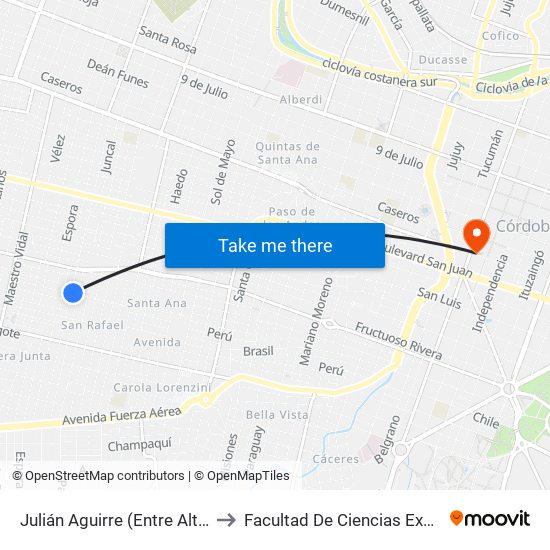 Julián Aguirre (Entre Alte. G. Brown Y B. Lafore) to Facultad De Ciencias Exactas, Fisicas Y Naturales map