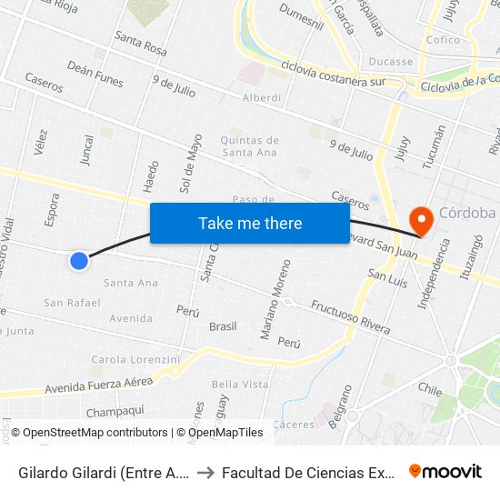 Gilardo Gilardi (Entre A. De Peredo Y J. Aguirre) to Facultad De Ciencias Exactas, Fisicas Y Naturales map