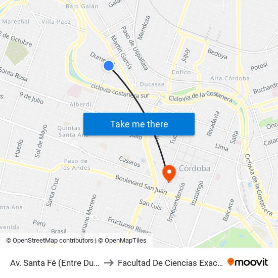 Av. Santa Fé (Entre Dumesnil Y M. Benítez) to Facultad De Ciencias Exactas, Fisicas Y Naturales map