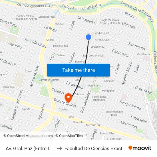 Av. Gral. Paz (Entre La Rioja Y H. Primo) to Facultad De Ciencias Exactas, Fisicas Y Naturales map