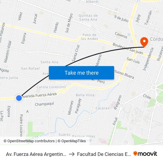Av. Fuerza Aérea Argentina (Entre B. Lafore Y P. Lozano) to Facultad De Ciencias Exactas, Fisicas Y Naturales map