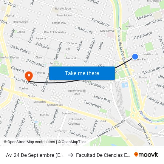 Av. 24 De Septiembre (Entre O. Lagos Y Gral. F. Ortíz) to Facultad De Ciencias Exactas, Fisicas Y Naturales map