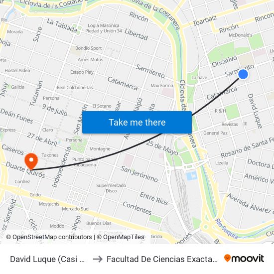 David Luque (Casi Esq. Sarmiento) to Facultad De Ciencias Exactas, Fisicas Y Naturales map