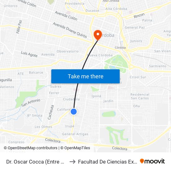 Dr. Oscar Cocca (Entre Av. V. Sarsfield Y V. Del Mar) to Facultad De Ciencias Exactas, Fisicas Y Naturales map
