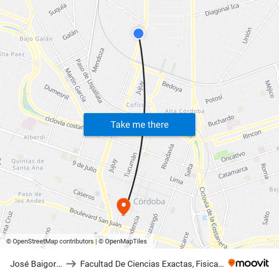 José Baigorri 747 to Facultad De Ciencias Exactas, Fisicas Y Naturales map
