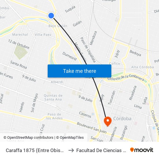 Caraffa 1875 (Entre Obispo Pozo Y Silva Y Castro Barros) to Facultad De Ciencias Exactas, Fisicas Y Naturales map