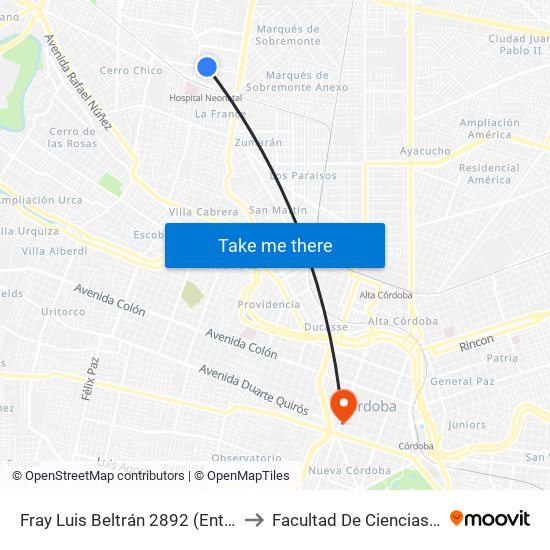 Fray Luis Beltrán 2892 (Entre Pedro Cavia Y Santiago Baravino) to Facultad De Ciencias Exactas, Fisicas Y Naturales map