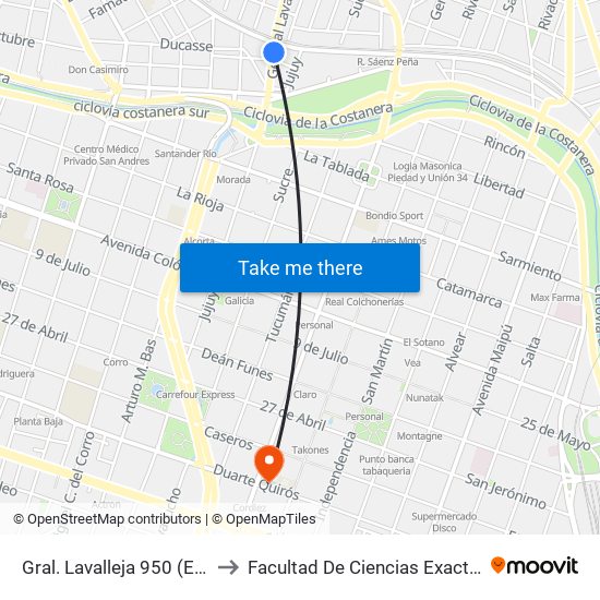 Gral. Lavalleja 950 (Esq. Bv. Los Andes) to Facultad De Ciencias Exactas, Fisicas Y Naturales map