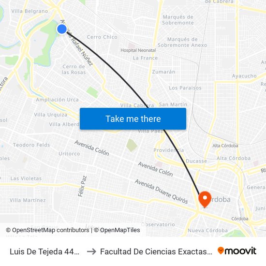 Luis De Tejeda 4474 (Esq  Wast) to Facultad De Ciencias Exactas, Fisicas Y Naturales map