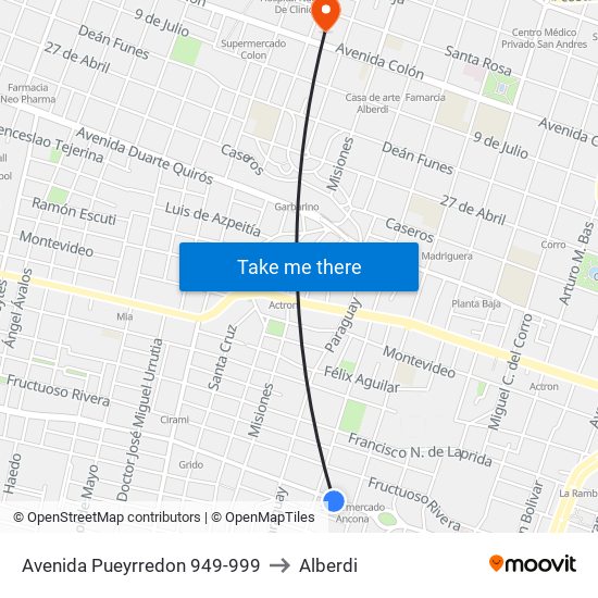 Avenida Pueyrredon 949-999 to Alberdi map