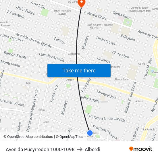 Avenida Pueyrredon 1000-1098 to Alberdi map