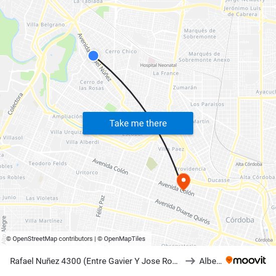 Rafael Nuñez 4300 (Entre Gavier Y Jose Roque Funes) to Alberdi map