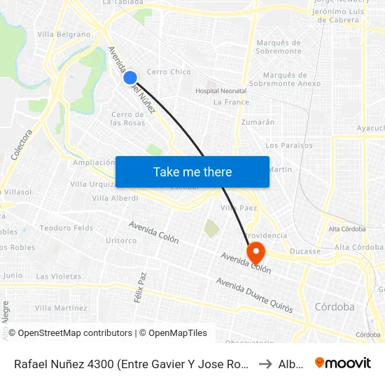 Rafael Nuñez 4300 (Entre Gavier Y Jose Roque Funes) to Alberdi map
