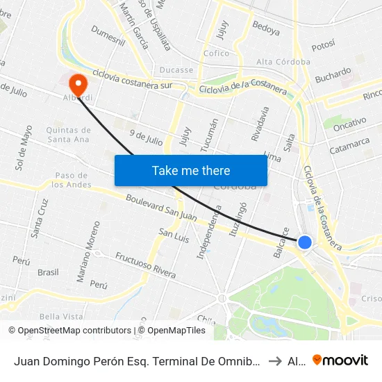 Juan Domingo Perón Esq. Terminal De Omnibus (Entre Tránsito Cáceres Y Poeta Lugones) to Alberdi map