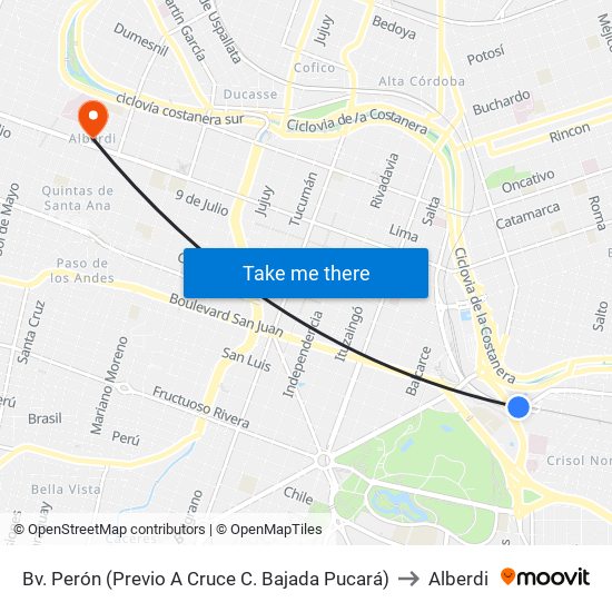 Bv. Perón (Previo A Cruce C. Bajada Pucará) to Alberdi map