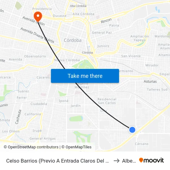Celso Barrios (Previo A Entrada Claros Del Bosque) to Alberdi map