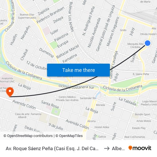 Av. Roque Sáenz Peña (Casi Esq. J. Del Campillo) to Alberdi map