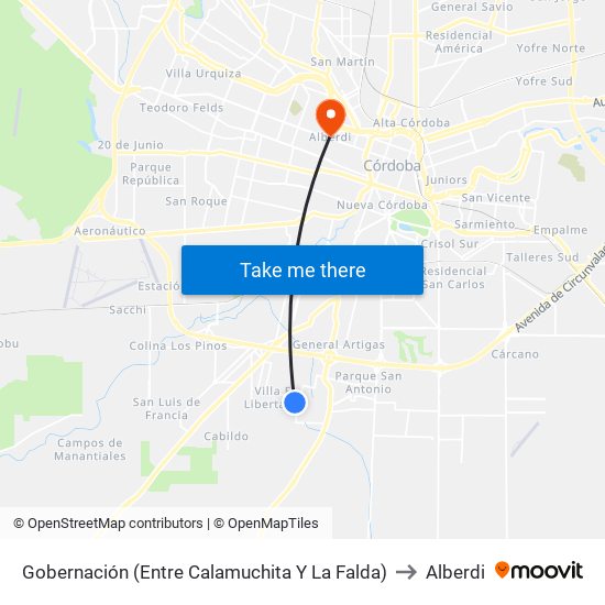 Gobernación (Entre Calamuchita Y La Falda) to Alberdi map