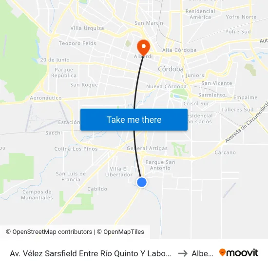 Av. Vélez Sarsfield Entre Río Quinto Y Laboulaye) to Alberdi map