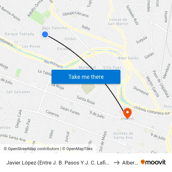 Javier López (Entre J. B. Pasos Y J. C. Lafinur) to Alberdi map