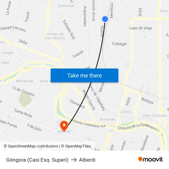 Góngora (Casi Esq. Superi) to Alberdi map