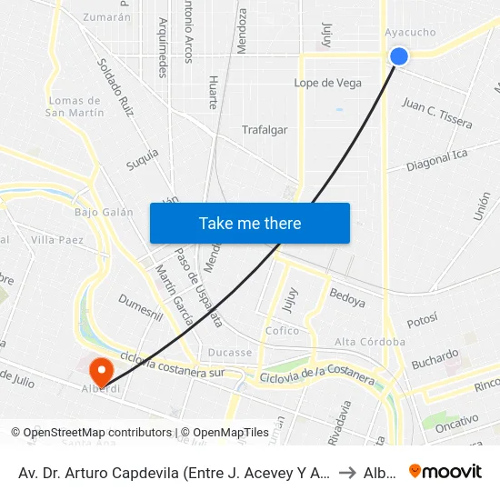 Av. Dr. Arturo Capdevila (Entre J. Acevey Y Av. J. B. Justo) to Alberdi map