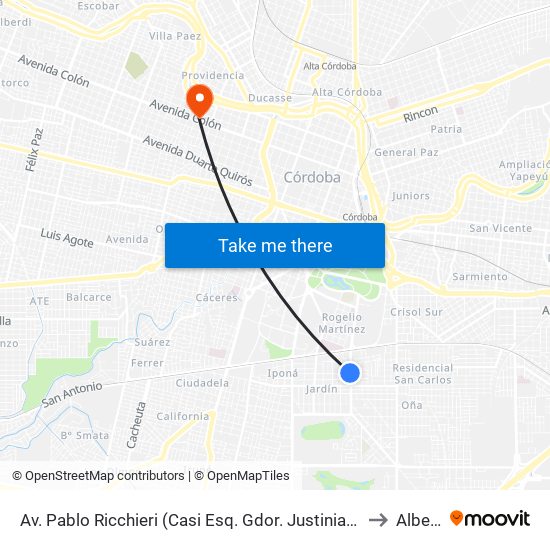 Av. Pablo Ricchieri (Casi Esq. Gdor. Justiniano Posse) to Alberdi map