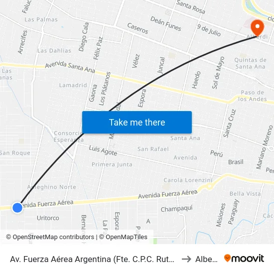 Av. Fuerza Aérea Argentina (Fte. C.P.C. Ruta 20) to Alberdi map