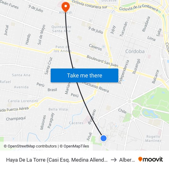 Haya De La Torre (Casi Esq. Medina Allende) to Alberdi map