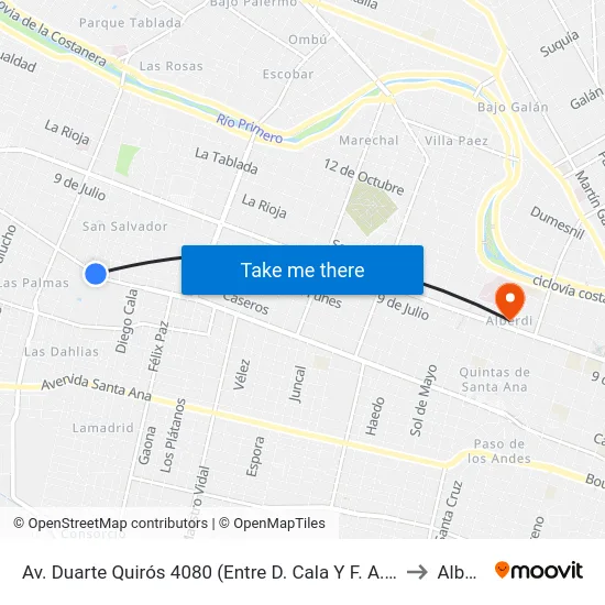 Av. Duarte Quirós 4080 (Entre D. Cala Y F. A. Candiotti) to Alberdi map