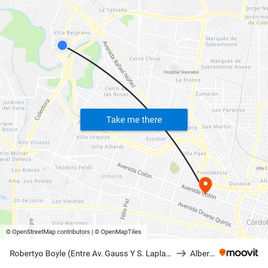 Robertyo Boyle (Entre Av. Gauss Y S. Laplace) to Alberdi map