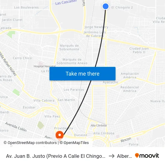 Av. Juan B. Justo (Previo A Calle El Chingolo) to Alberdi map