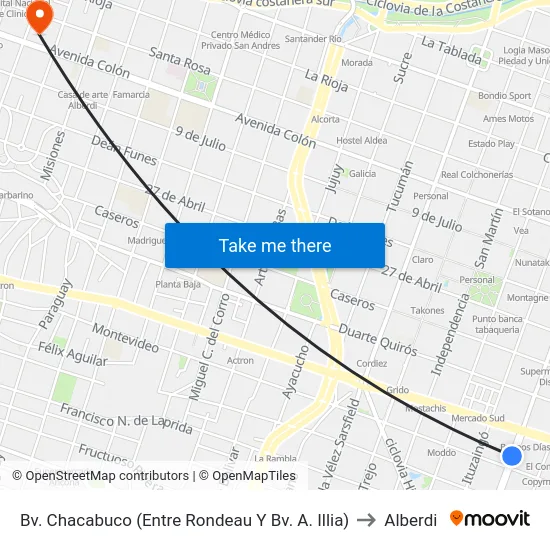 Bv. Chacabuco (Entre Rondeau Y Bv. A. Illia) to Alberdi map