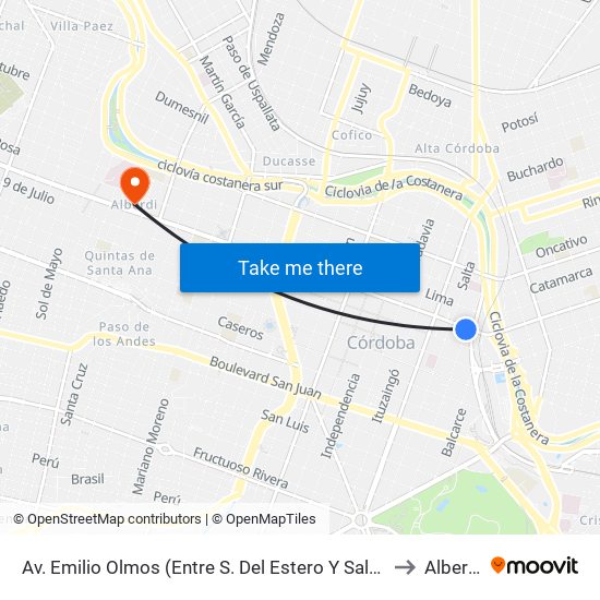 Av. Emilio Olmos (Entre S. Del Estero Y Salta) to Alberdi map