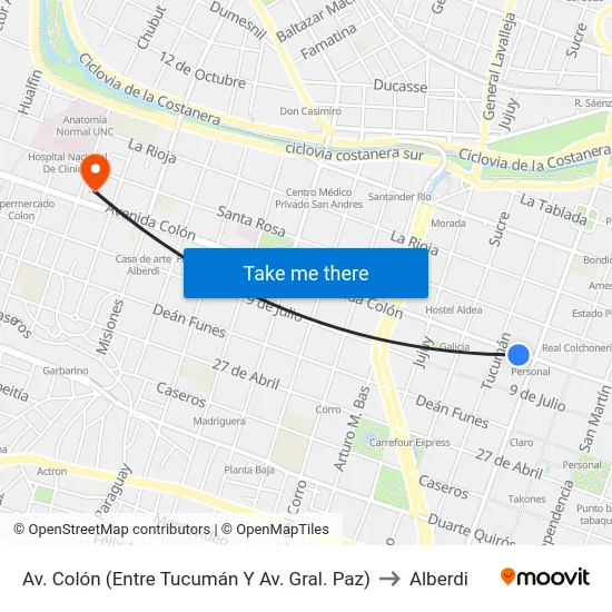 Av. Colón (Entre Tucumán Y Av. Gral. Paz) to Alberdi map
