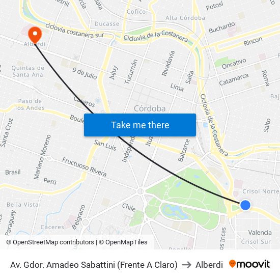 Av. Gdor. Amadeo Sabattini (Frente A Claro) to Alberdi map