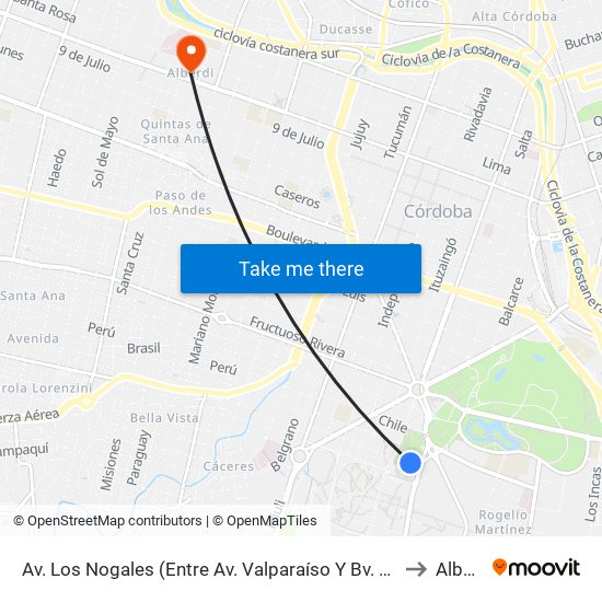 Av. Los Nogales (Entre Av. Valparaíso Y Bv. Chacabuco) to Alberdi map