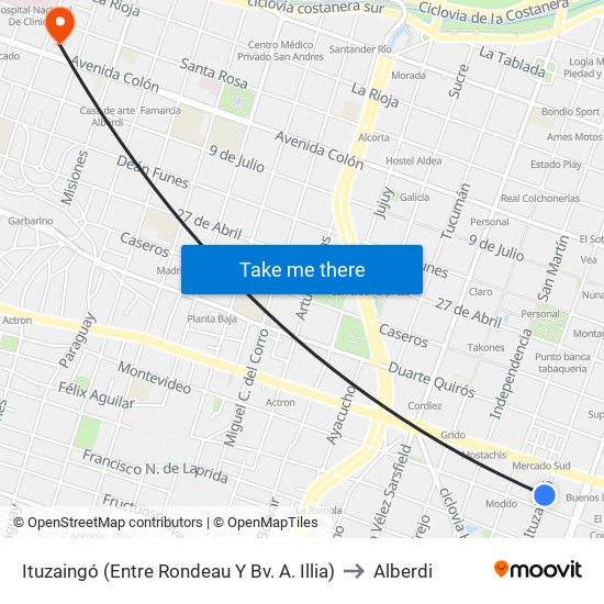 Ituzaingó (Entre Rondeau Y Bv. A. Illia) to Alberdi map