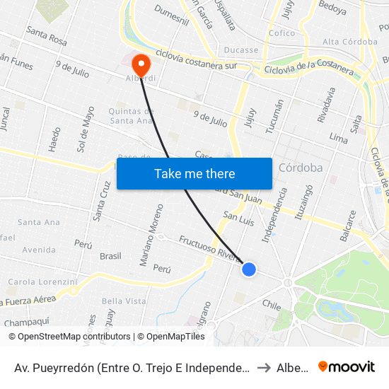 Av. Pueyrredón (Entre O. Trejo E Independencia) to Alberdi map