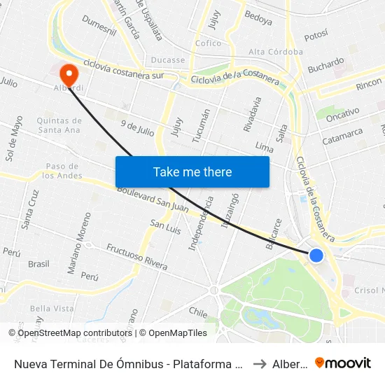 Nueva Terminal De Ómnibus - Plataforma 82 to Alberdi map