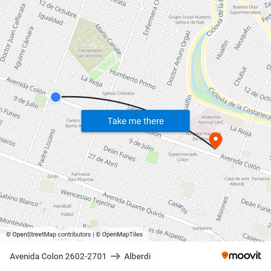 Avenida Colon 2602-2701 to Alberdi map