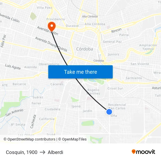 Cosquín, 1900 to Alberdi map