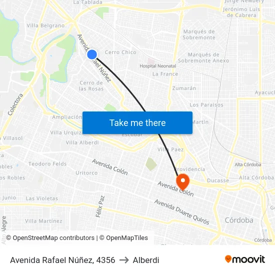 Avenida Rafael Núñez, 4356 to Alberdi map